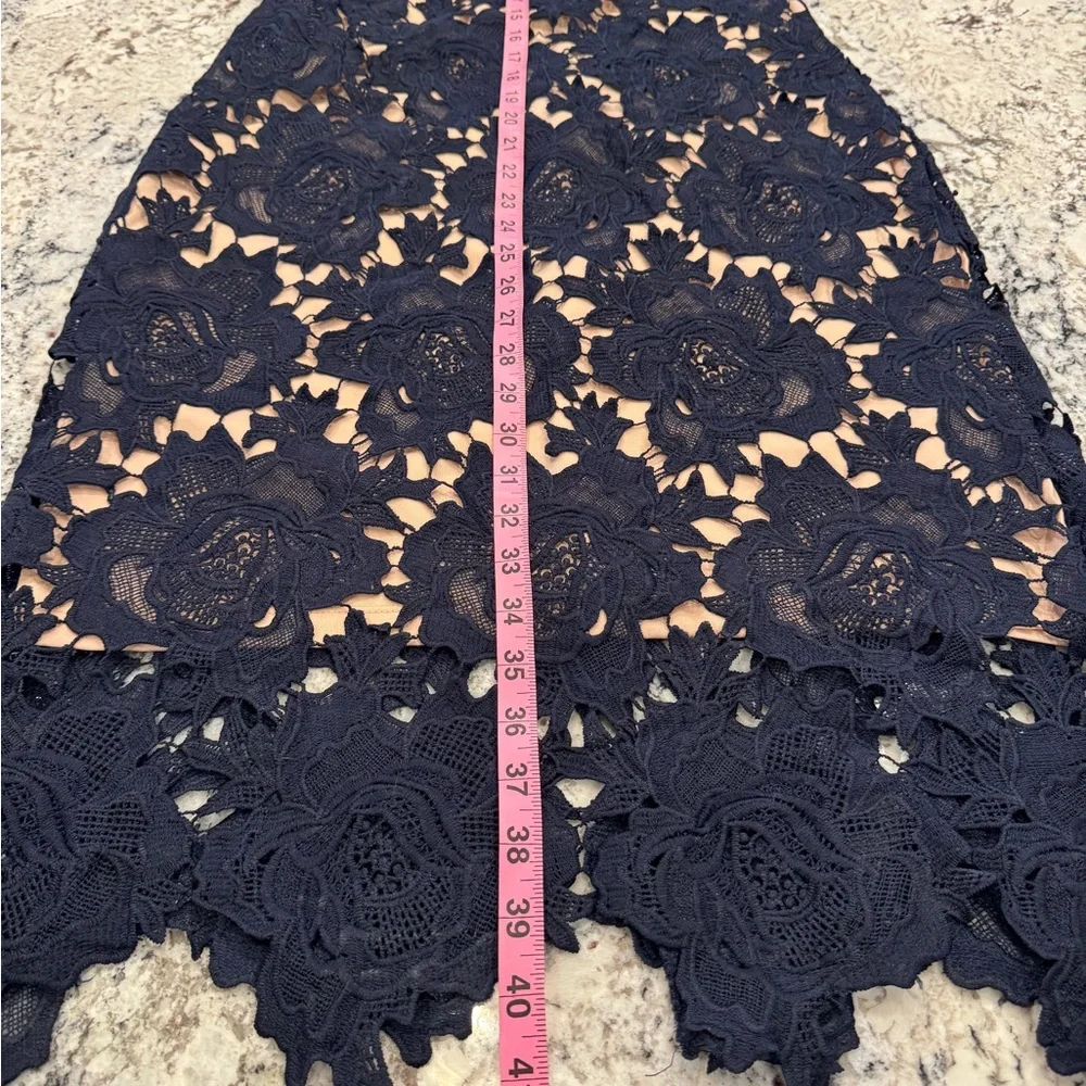 Love Culture Navy Lace Midi Dress Nude Lining Scalloped Hem Size L - Picture 5 of 9